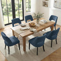 keoni Wooden Dining Chairs Set of 6, Mid Century Modern Upholstered Dining Room Chairs with Black Wood Legs, Fabric Farmhouse Kitchen Chairs with Foot Pegs for Dining Room, Blue