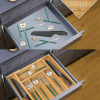 VaeFae Bamboo Drawer Organizer, Expandable Silverware Drawer Organizer, Cutlery Tray with Dividers for Kitchen Utensils, Medium