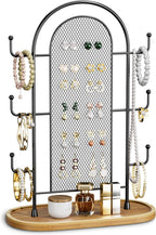 Jewelry Holder Organizer Earring Display - Stands Earring Storage Earring tree Hanger Jewelry Towers Rack with 6 Hooks 300 Stud Holes Wood Tray for Necklaces Bracelets Rings