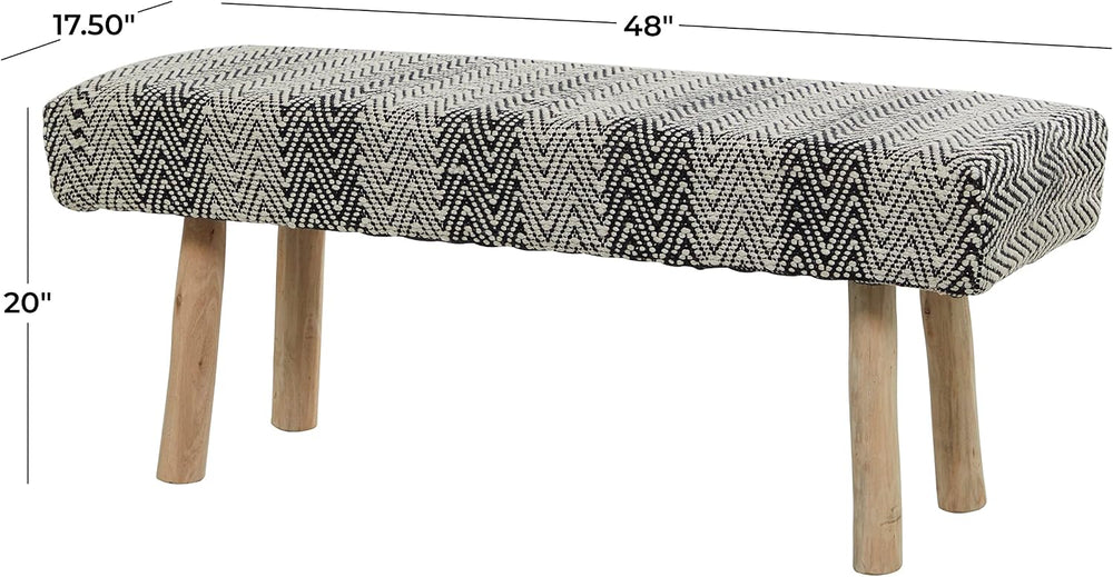 Deco 79 Polyester Chevron Bench with Wood Legs, 48" x 18" x 20&quot...