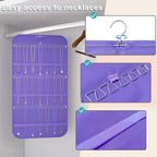 Hanging Jewelry Organizer Storage, 40 Pockets 36 Hooks Necklace Earring Necklace Bracelet Ring Organizer, Double - Sided Design, Purple