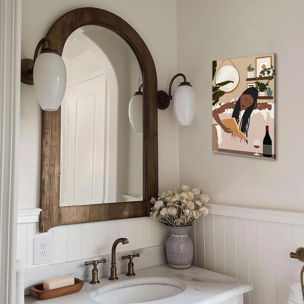 Black Girl Bathroom Wall Art Set of 3, Fashion Boho Black Woman Canvas Wall D...
