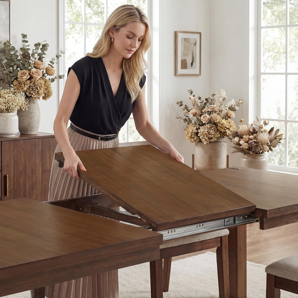 60"-80" Extendable Dining Table, Modern Rectangular Wood Kitchen Ta...