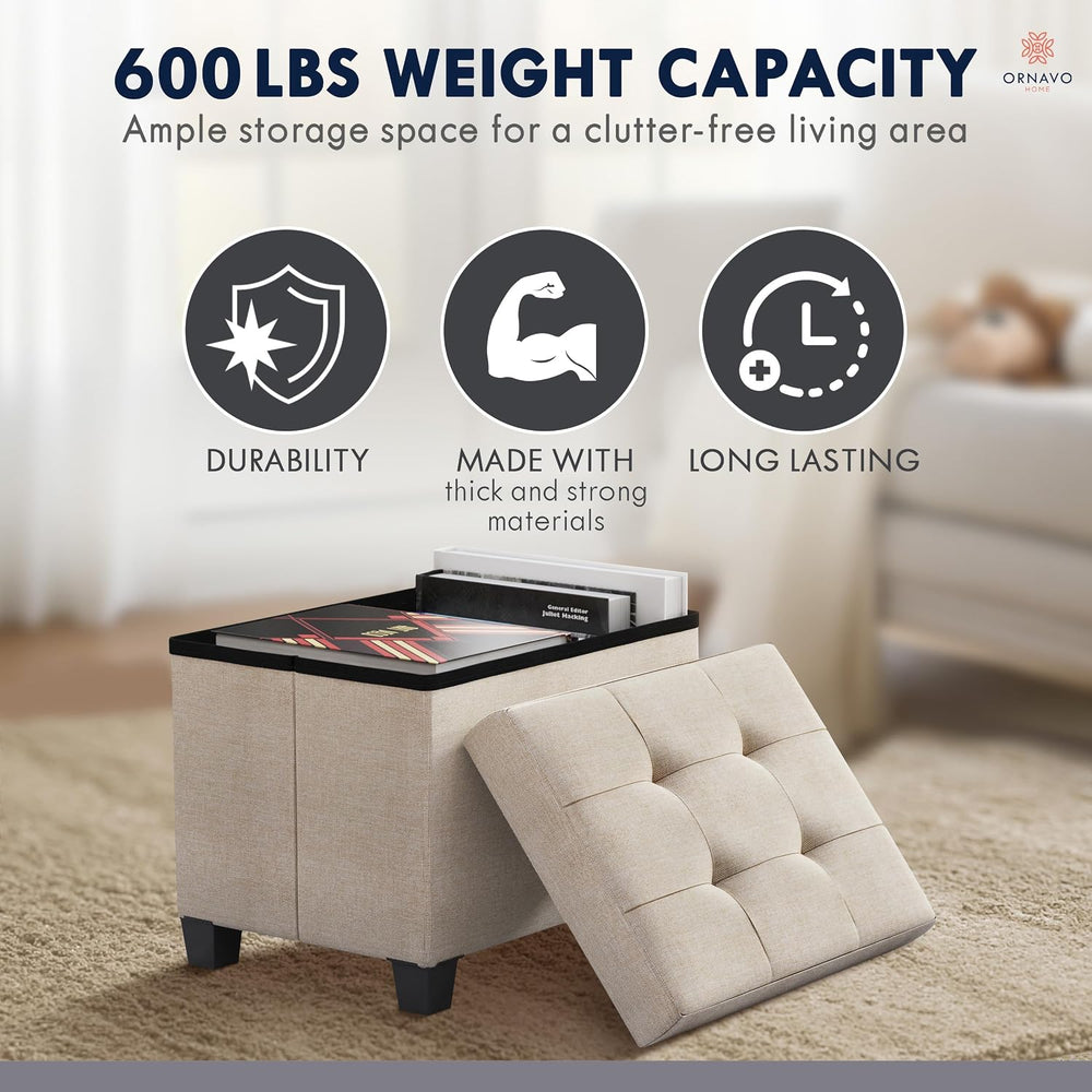 Ornavo Home Small Rectangle Storage Ottoman with Legs, 12x16x12, Beige | Foot...