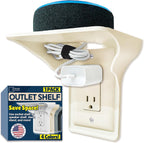 BeraTek Power Perch Wall Outlet Shelf with Cord Storage Strap - Declutter & Reclaim Bathroom Counter Space - Echo Dot Stand, Homepod Mini Wall Mount, Smart Home Devices Organizer - Almond, 1-Pack
