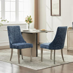 Dining Chairs Set of 2，Modern Channel Tufted Upholstered Dining Chairs with Silver Stainless Steel Legs, Comfortable Chenille Fabric Kitchen Chairs for Dining Room (Blue, 2pc)