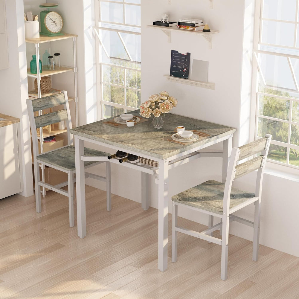 Hooseng 3 Piece Dining Table Set for 2, Small Wooden Kitchen Table with Stora...