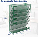 EASEPRES Desk File Organizer Mesh 6-Tier, Hanging Wall Mount Document Organization Stand, Desktop Vertical Mail Paper Folder Holder Rack with Bottom Tray for Office Home Cubicle Countertop, Dark Green
