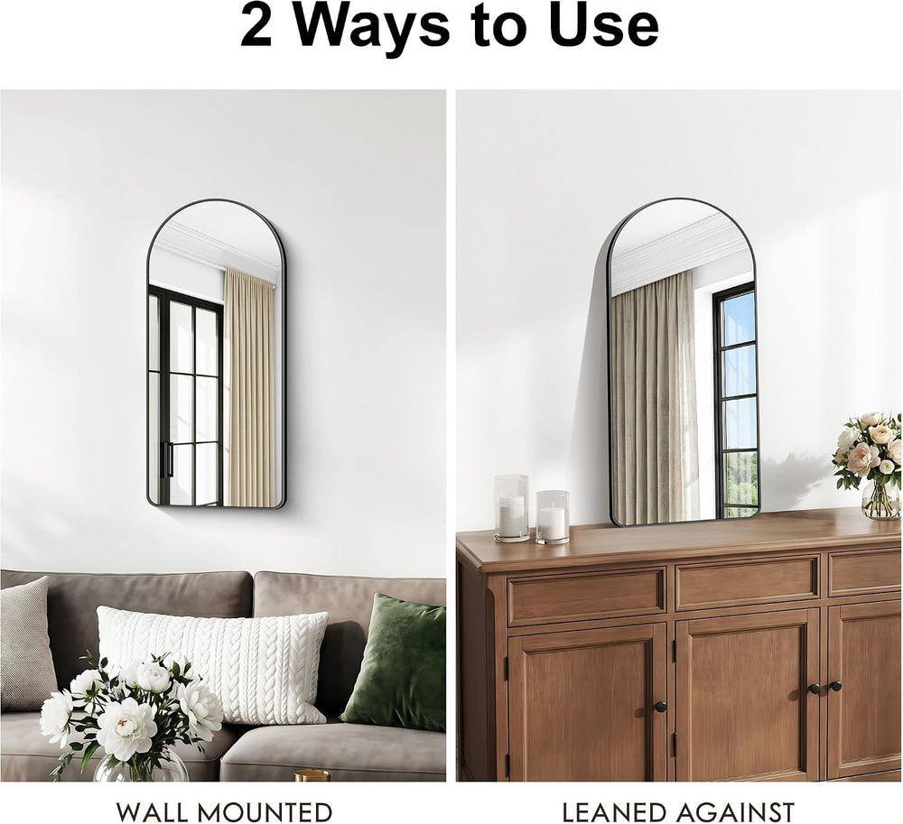 BONEWEI Arched Wall Mirror,18x36 inch Black Arched Mirror Bathroom,Vanity Mir...