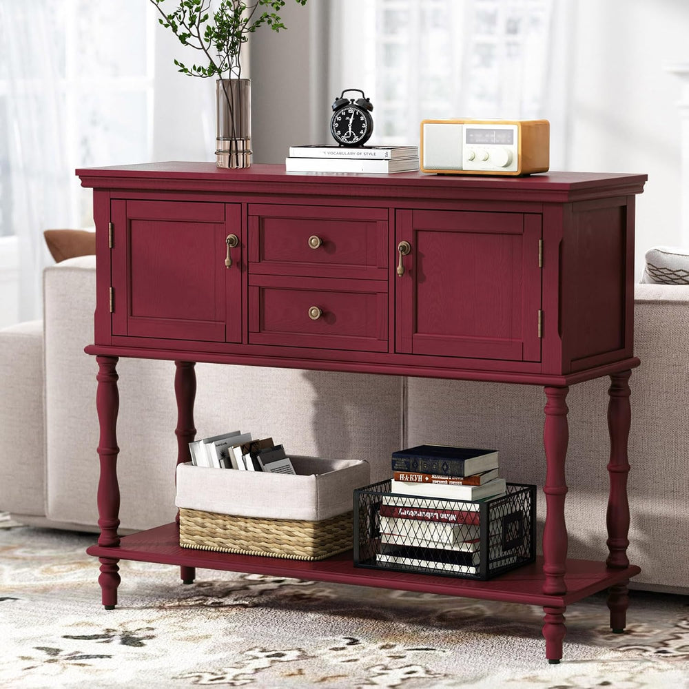 ARTPOWER Console Table with 2 Drawers, Retro Entryway Table with 2 Door