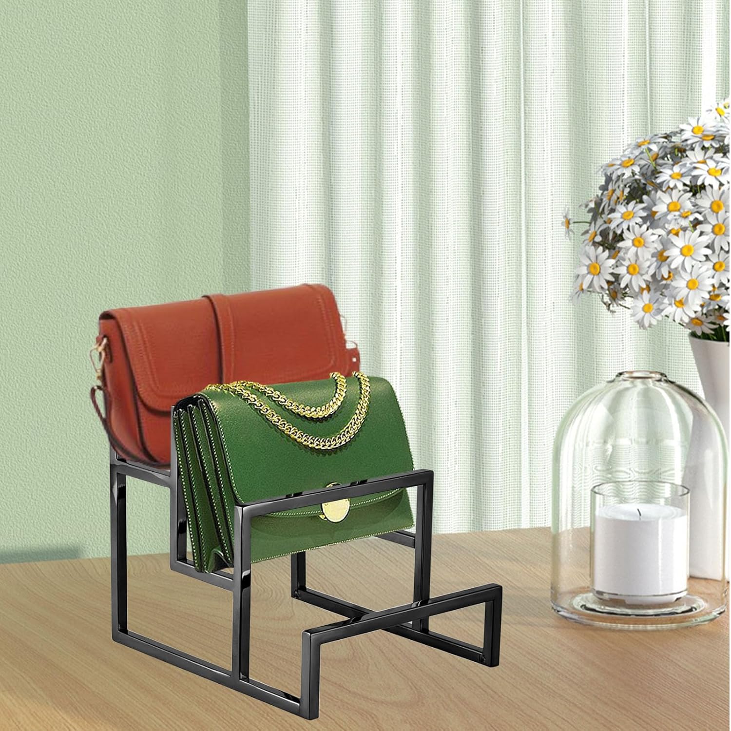 Clutch Purse Display Stand, 3 Layer Stainless Steel Wallet Display Stand Clutch Handbag Holder for Boutique Store and Home Retail, Titanium Black