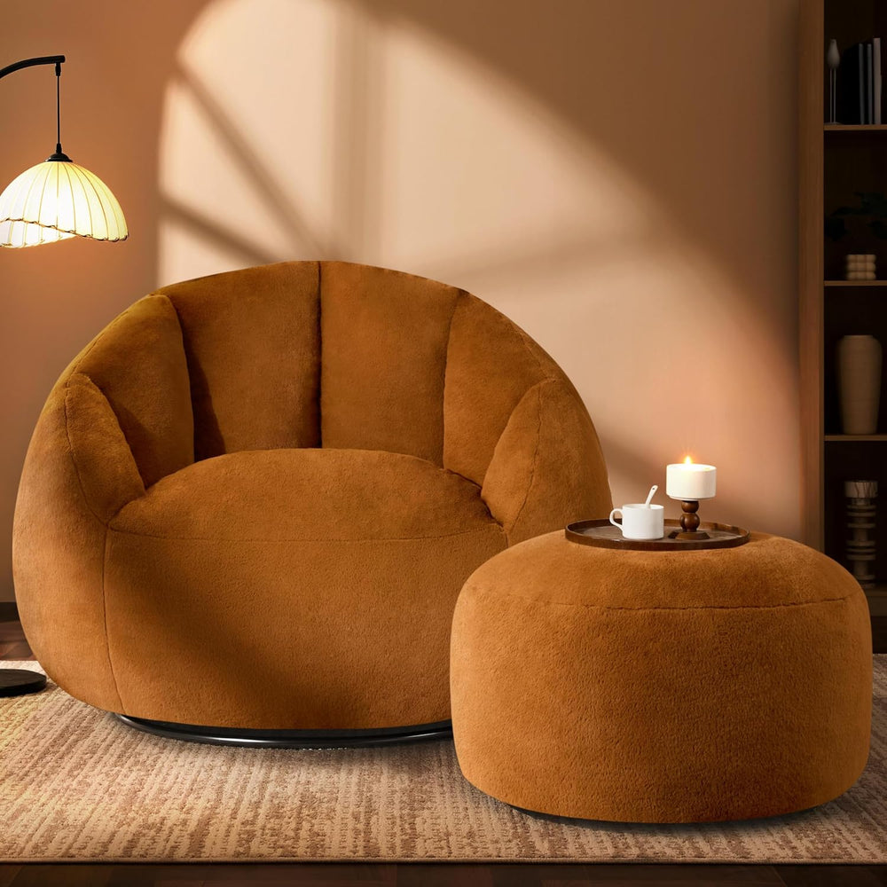 Gericco Giant Bean Bag Swivel Chair for Adults with Ottoman - Comfy Plush Rou...