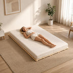 LILYPELLE Floor Bed Frame, Solid Wood Japanese Tatami Bed Frame, Foldable & Breathable & Moisture-Proof Bed Plate for Futon Mattress or Floor Sleeping, Standard Queen