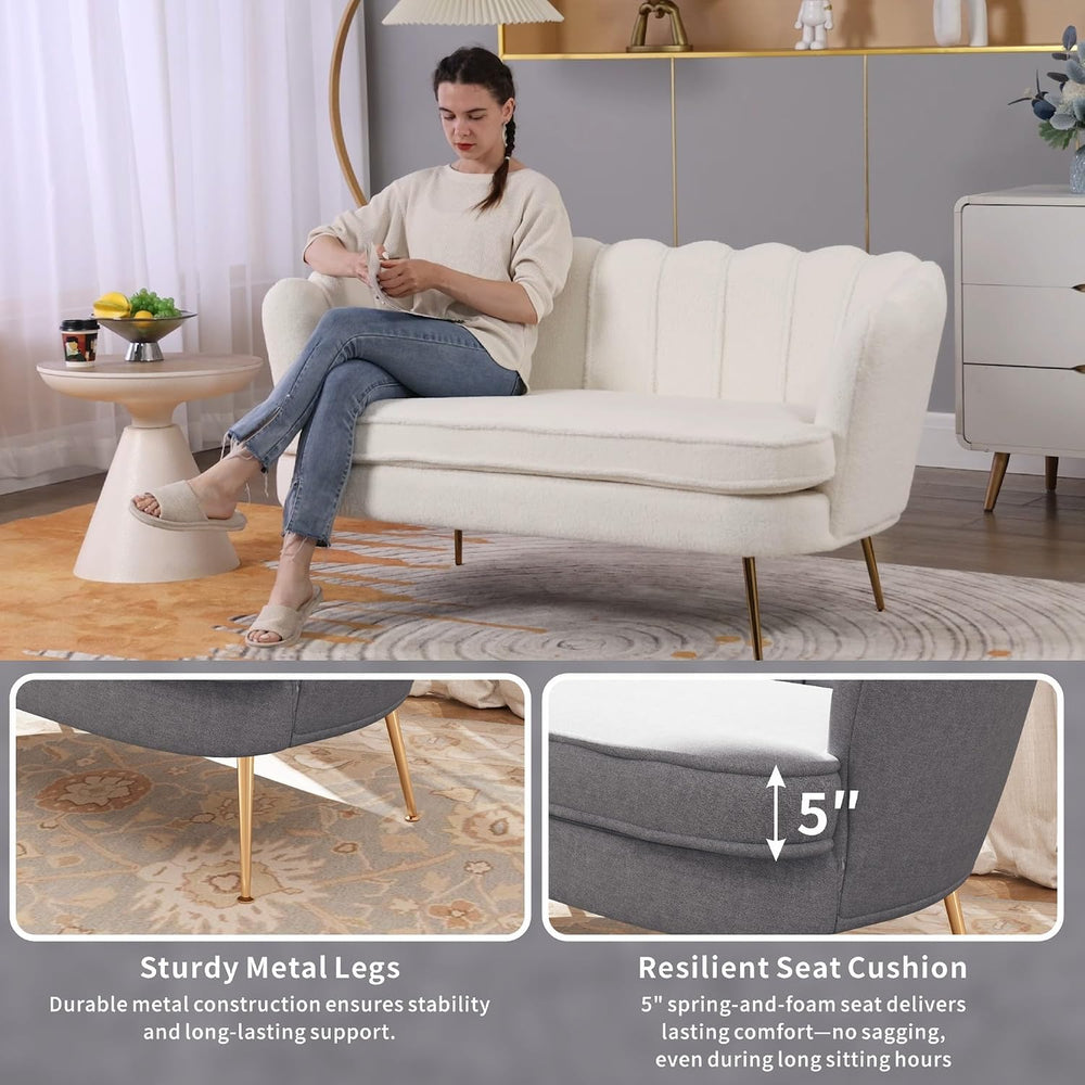 59'' Loveseat Sofa, Modern Chenille 2-Seater Sofa with Golden Legs, C...