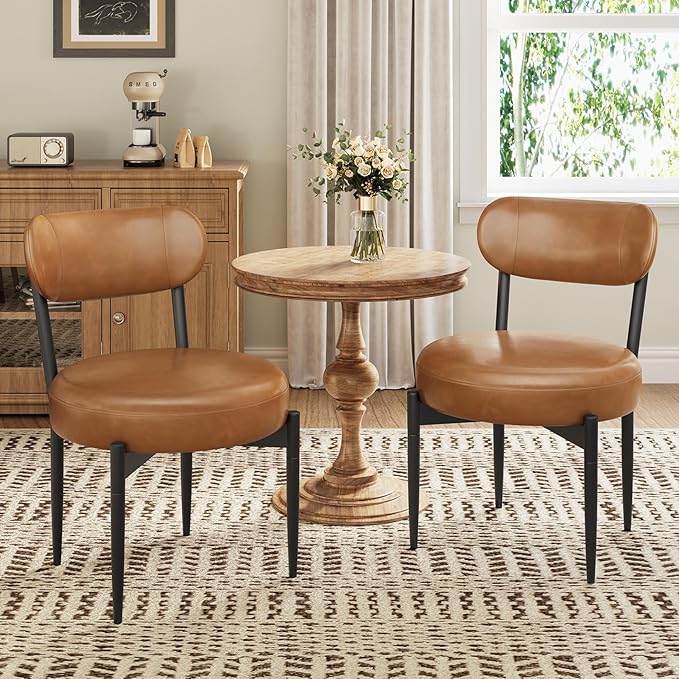 Upholstered Dining Chairs Set of 2, PU Leather Dining Room Chairs with Sturdy Metal Legs, Kitchen Chairs for Dining Room/Kitchen/Restaurant/Hotel, Modern Style, Brown