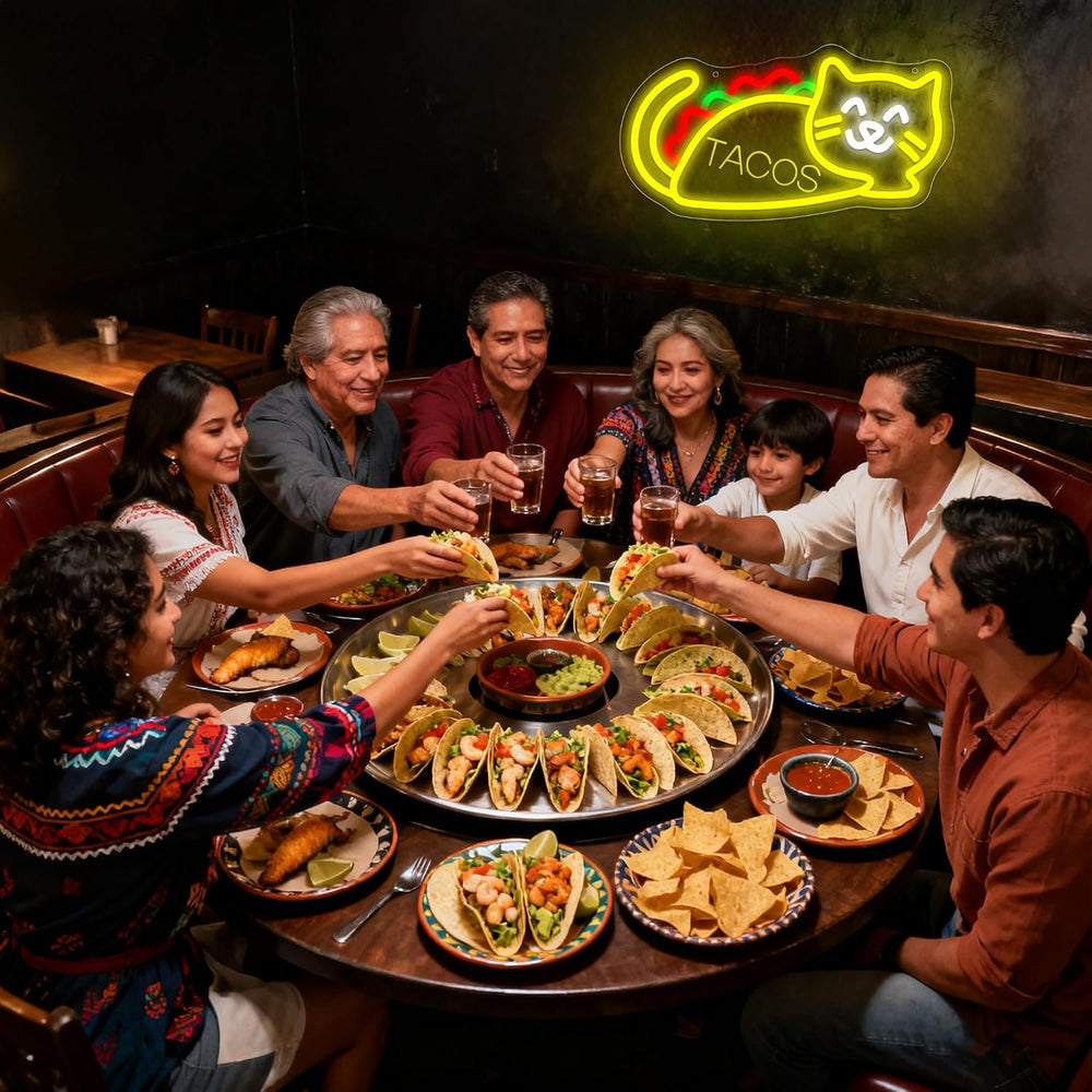Tacos Cat Neon Sign for Wall Decor Tacos Neon Light for Man Cave Gifts