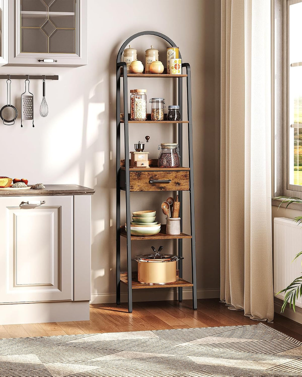 CHOEZON 5 Tier Ladder Shelf with Drawer, Tall Ladder Bookshelf, Standing Book...