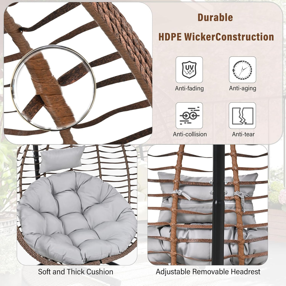Mirightone Hanging Egg Chair with Stand, Foldable Wicker Egg Swing Chair for ...