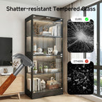 GINGO 5.5 Ft Display Cabinet with Glass Doors, 4-Tier Curio Cabinet with 3 Color Lights for Collectibles, Glass Display Case with Human Body Sensor, Bookcase with 4 Shelves, Storage Cabinets, Black