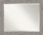 Amanti Art Grey Wall Mirror 27x33 Regis Barnwood Grey Rectangle Bathroom Mirror for Wall Decor Living Room, Large Rustic Farmhouse Wood Frame, Hangs Horizonally and Vertically, Bathroom Decor, Beveled