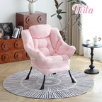 Tiita Lazy Chair, Modern Large Accent Lounge Armchair, Comfy Leisure Sofa Reading Chair with Footrest for Bedroom, Living Room, Dorm Rooms, Garden and Courtyard, Pink