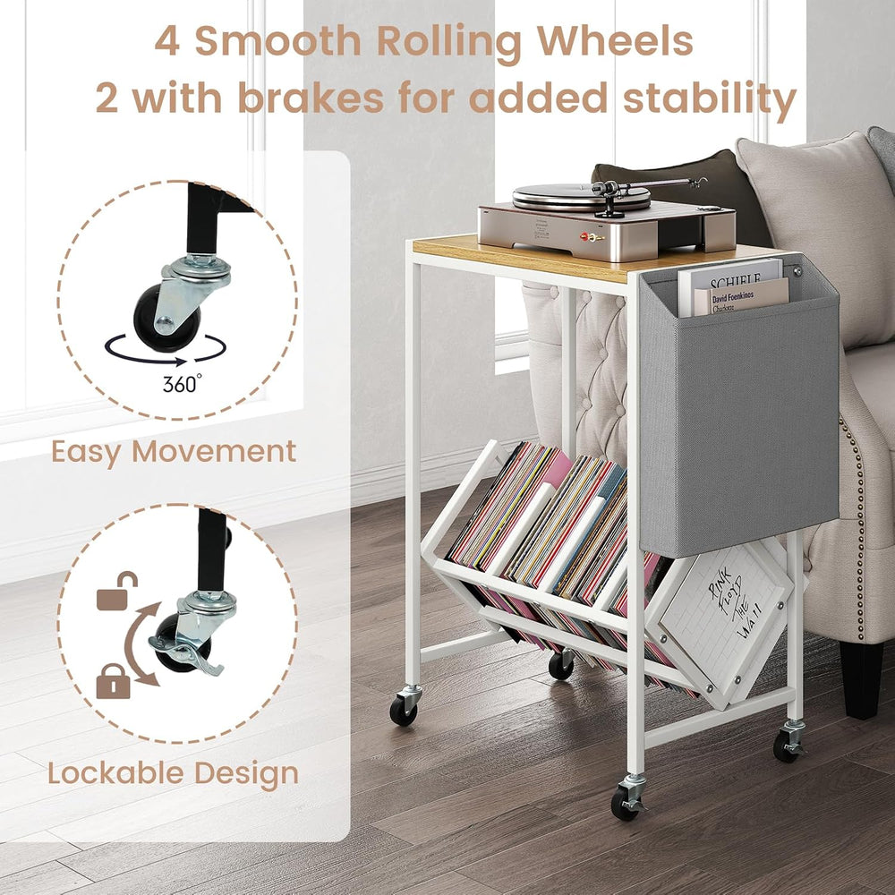 GOFLAME Rolling Record Player Stand, 2-Tier Turntable Stand with Fabric Side ...
