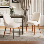 Dining Chairs Set of 2, Upholstered Dining Room Chair with Wood Legs, High-Back Padded Kitchen Chairs for Dining Room/Restaurant/Cafe, Beige