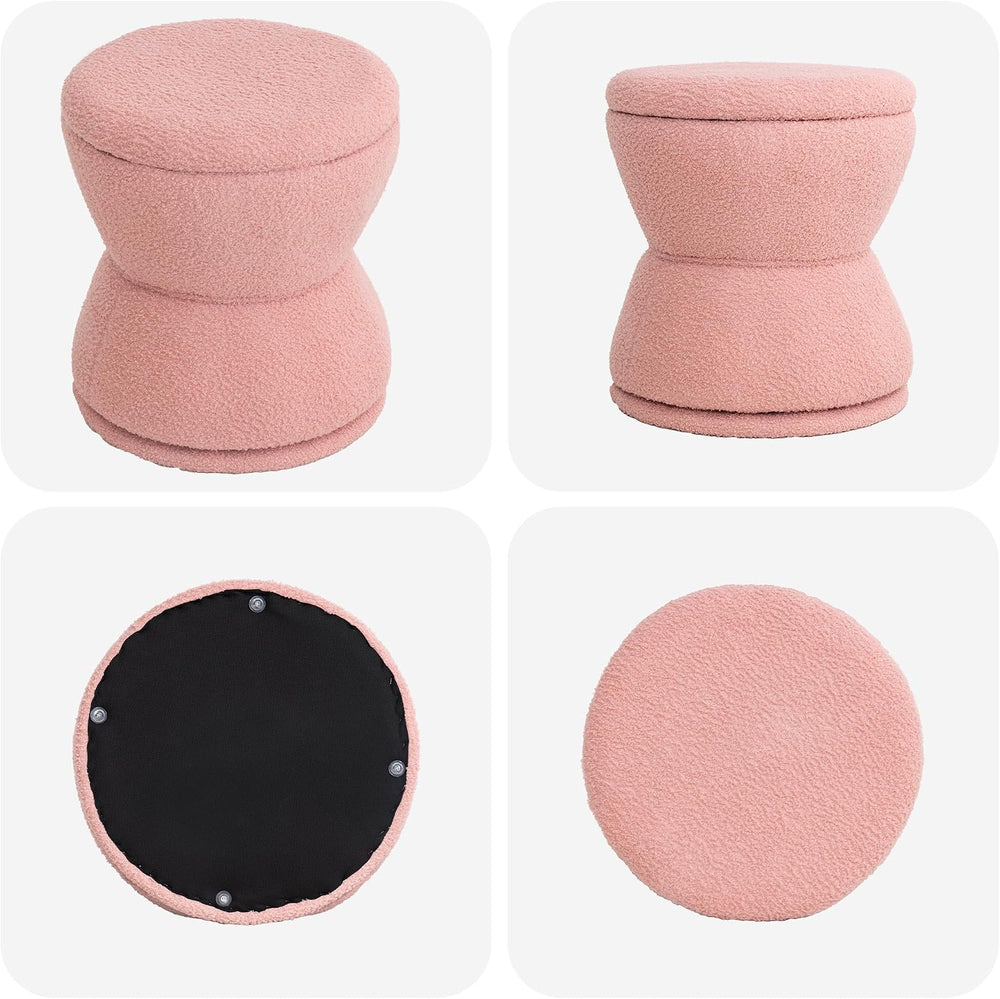 DHMAKER Round Storage Ottoman, Swivel Teddy Vanity Stool Chiar,Modern Sherpa ...