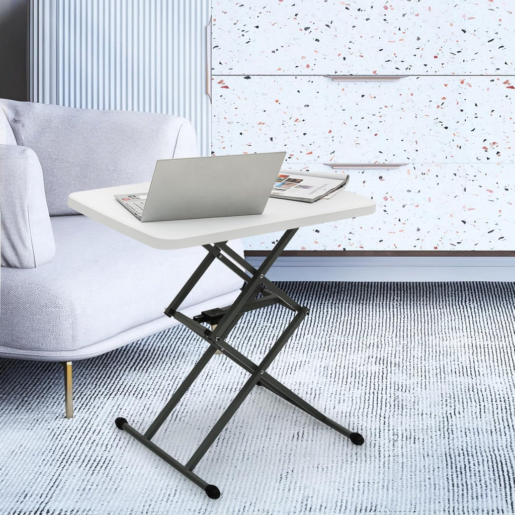 Athena Collection 26" Folding TV Tray Table with 5 Height Adjustable, White | Sturdy & High Quality, Stain Resistant HDPE Tabletop, Quick Setup & Folds Flat for Eating or Laptop Use on the Couch