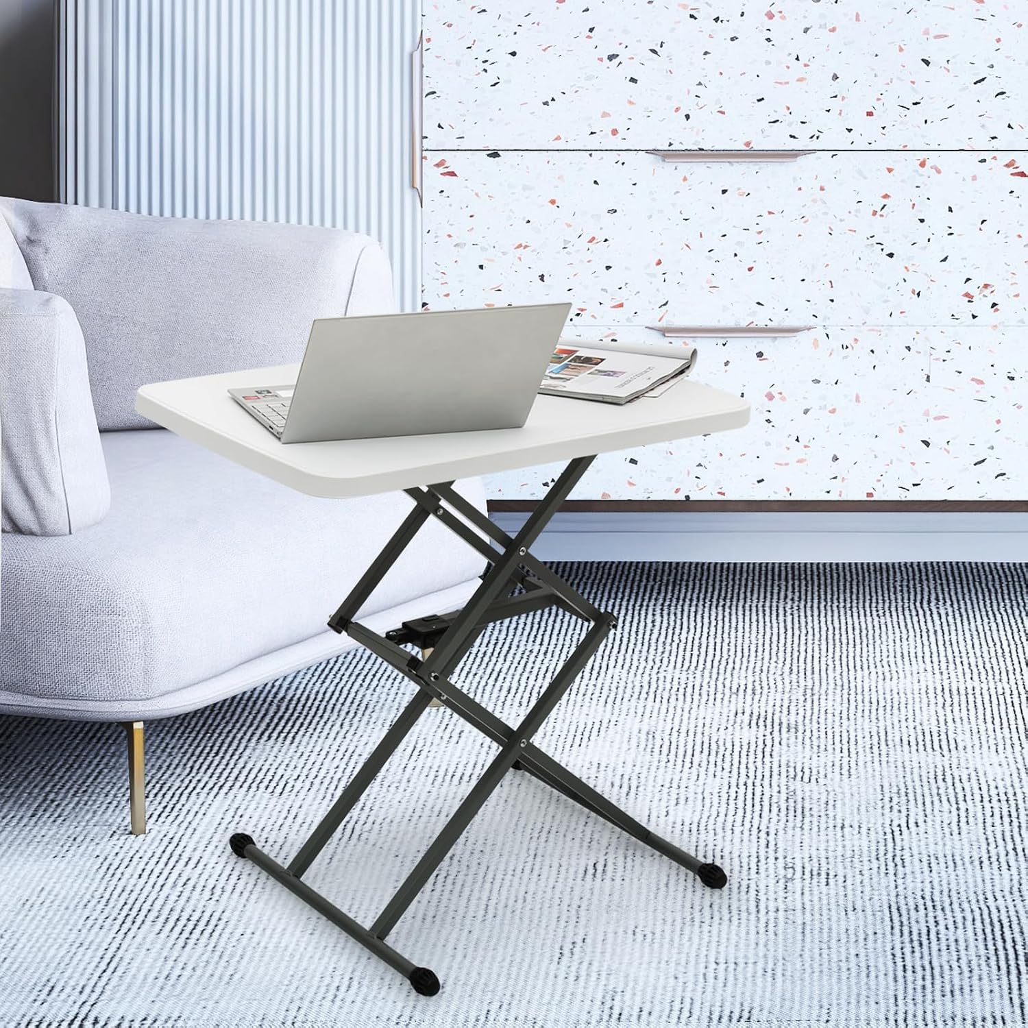 Athena Collection 26" Folding TV Tray Table with 5 Height Adjustable, White | Sturdy & High Quality, Stain Resistant HDPE Tabletop, Quick Setup & Folds Flat for Eating or Laptop Use on the Couch