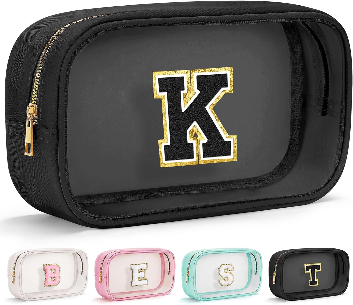 YOOLIFE Birthday Gifts for 3 4 5 6 7 8 9 10 11 12 13 Year Old Girls Travel Makeup Bag Pouch Toiletry Bag for Kids Clear Makeup Bag Cosmetic Bag Birthday Gifts for Girls Kids Preppy Stuff Black K