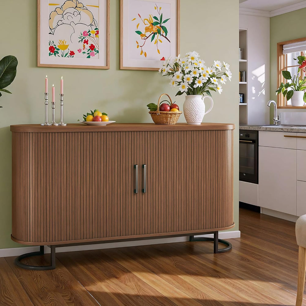 HUAHUU Sideboard Buffet Cabinet with Storage, 54.3" Fluted Tambour, Adju...