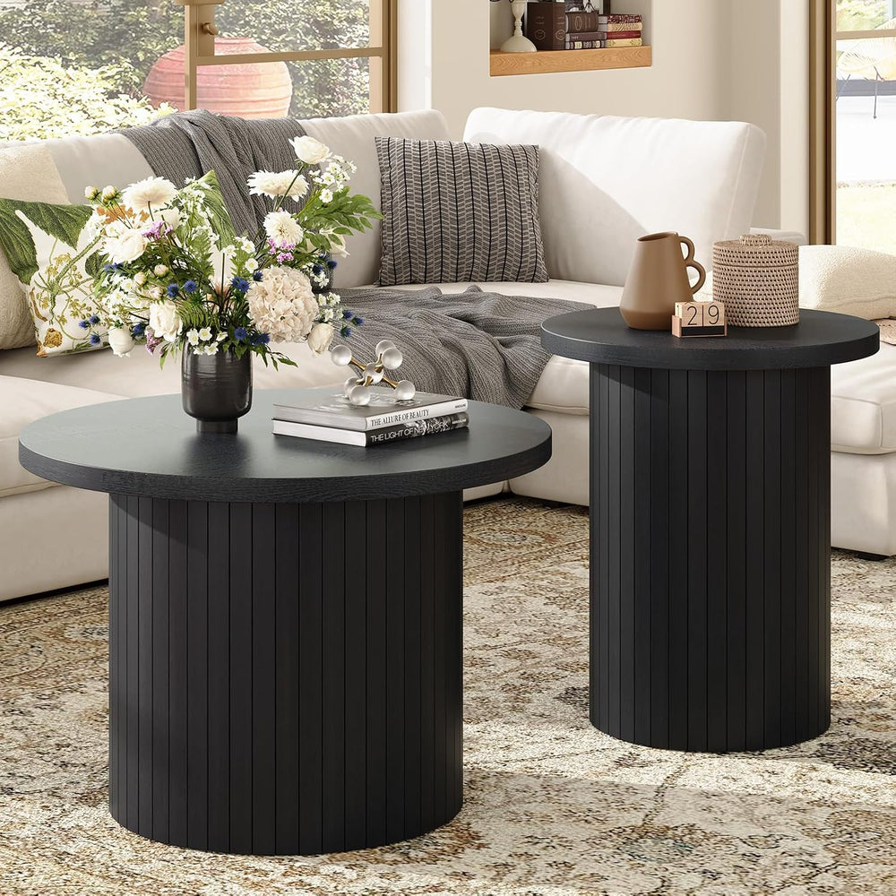 LUXOAK Nesting Coffee Table Set of 2, Mid Century Modern Round Coffee Tables,...