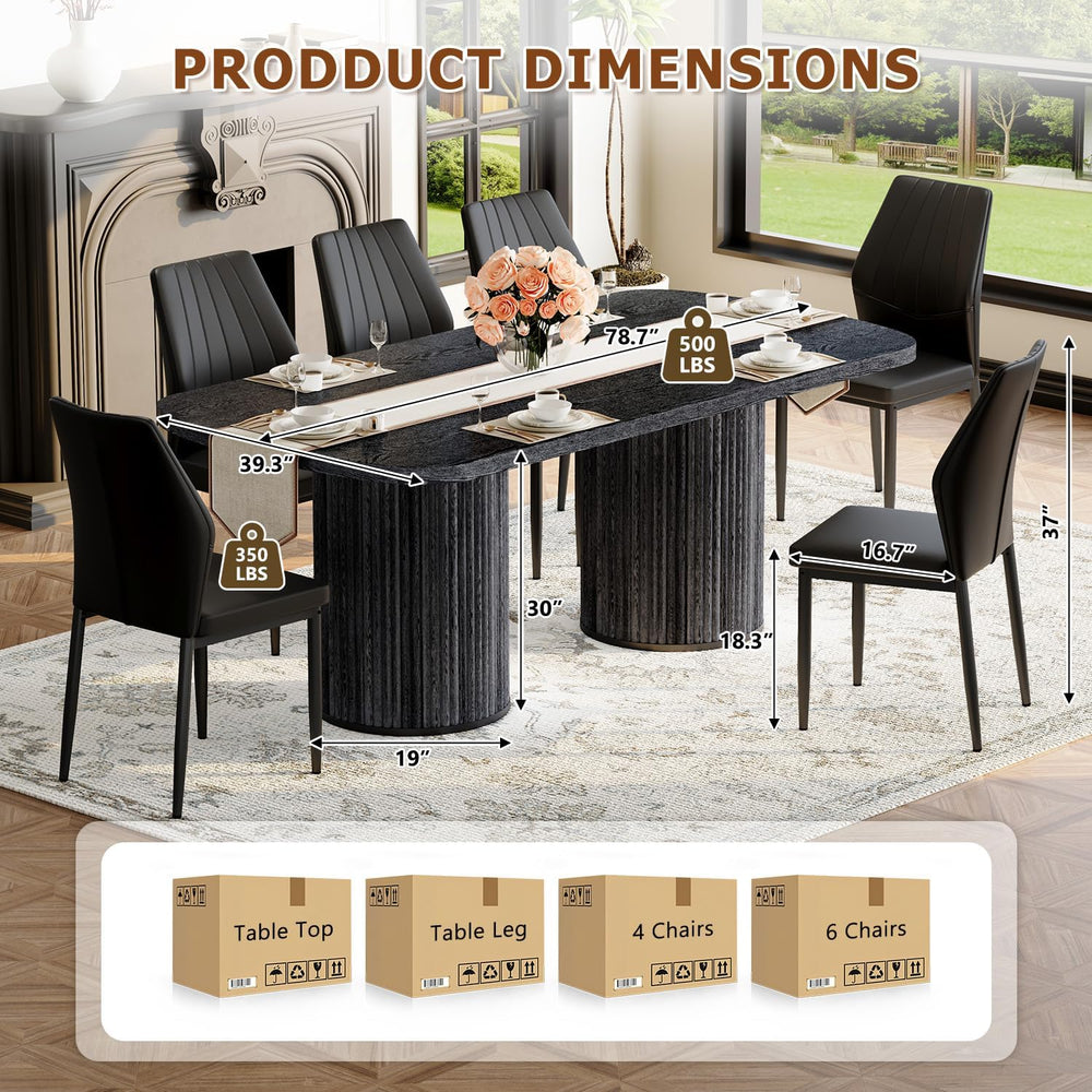 79" Black Dining Table Set for 10,Large Dining Room Table Set for 10 wit...