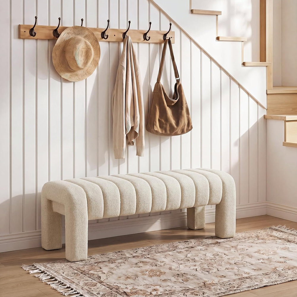 43’’ Bedroom Bench, Upholstered End of Bed Bench with Solid Wood Legs, Modern...