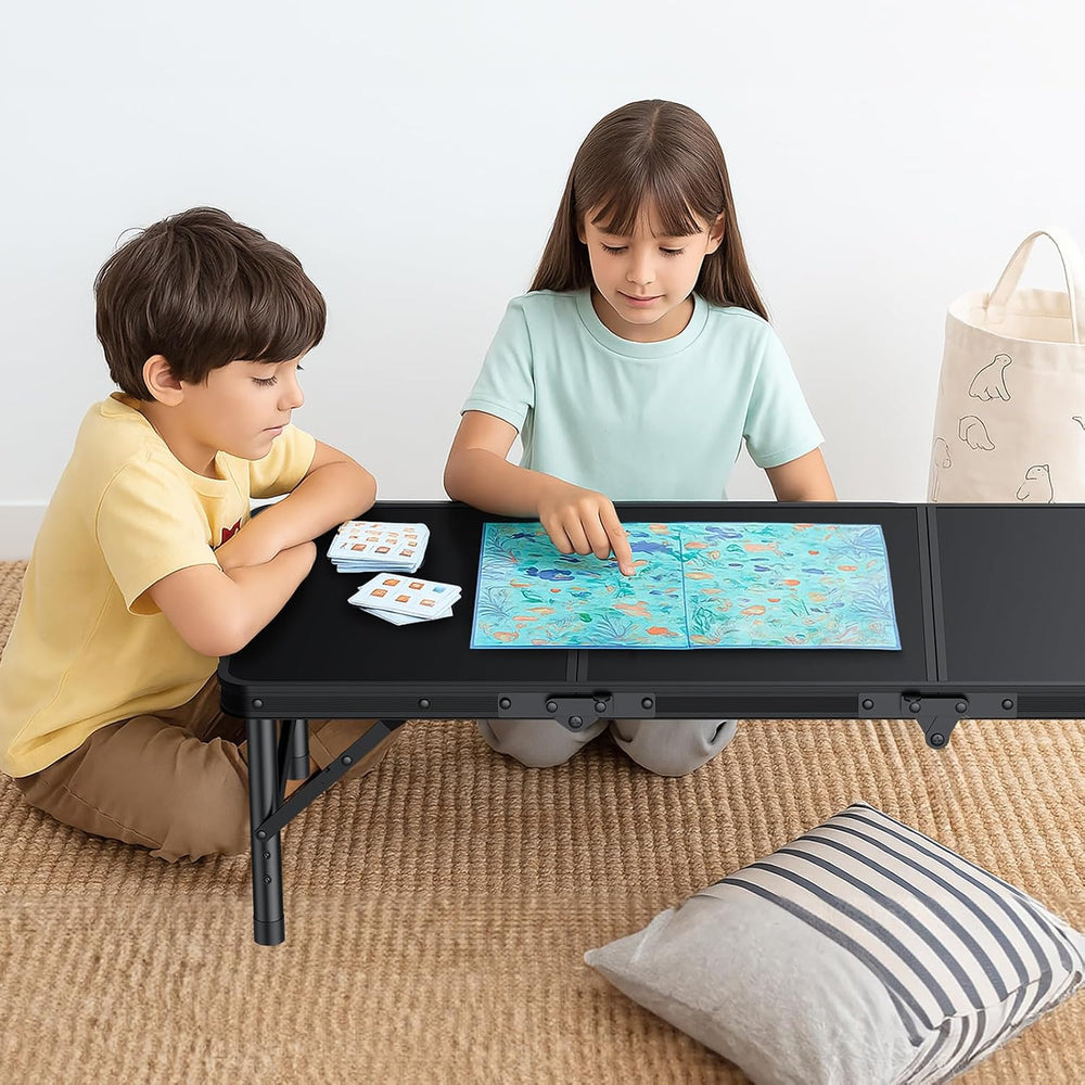Folding Camping Table, 34.2"x15.7" 3 Adjustable Height Max 27.5&quo...