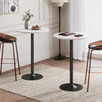 Flamaker Round Bistro Pub Table Modern Style Metal Base MDF Top Cocktail Bar Table Counter Bar Height for Pub, Dining Room, Party (2, White-Black)