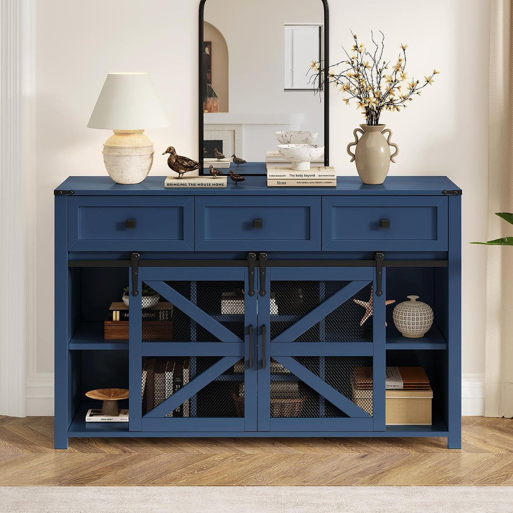 Virubi 55 in Sideboard Buffet Cabinet with Storage,Sliding Barn Doors,3 Drawe...