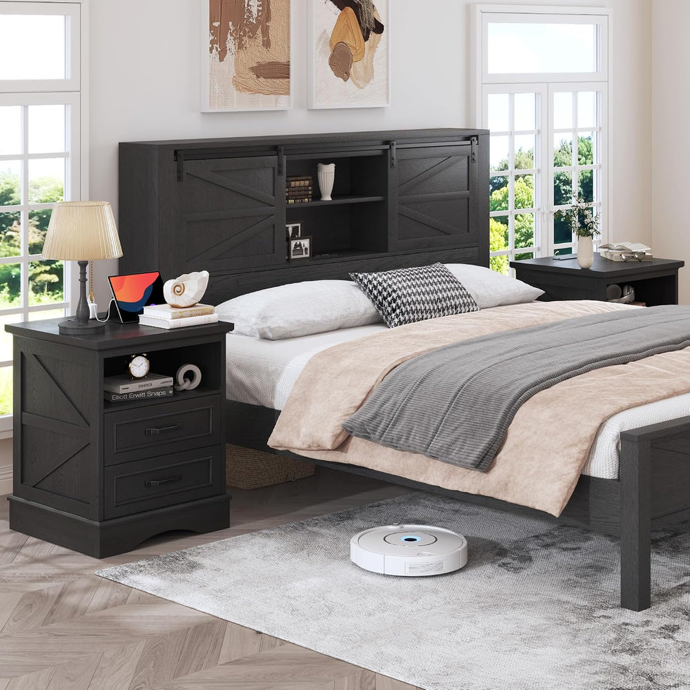 Fluest 24" Tall Farmhouse Nightstands Set of 2, Night Stands with Fast C...