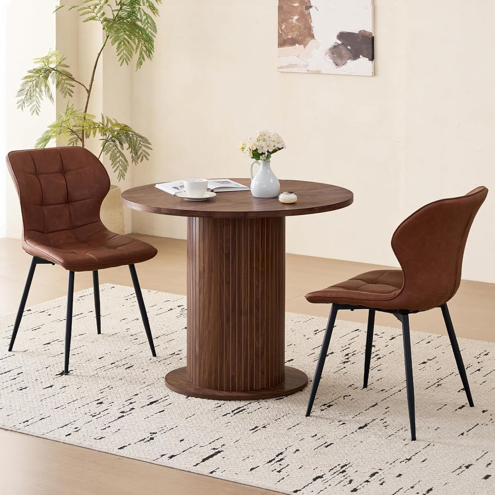 35.5" Round Dining Table for 2, Modern Small Pedestal Kitchen Table, Spa...
