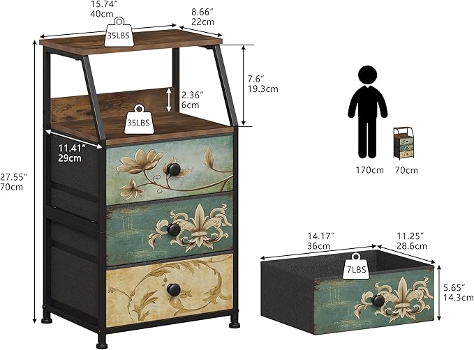 Tohomeor Dresser with Fabric Drawers Nightstand with 2 Tier Shelf Storage Tow...
