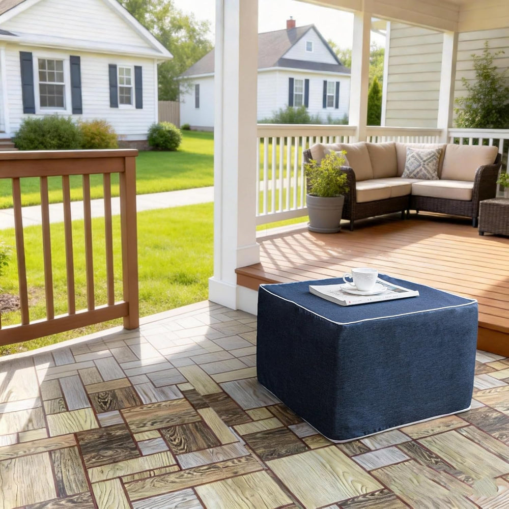20x14 In Outdoor Square Ottoman – Lightweight Patio Ottoman Footrest with Hig...