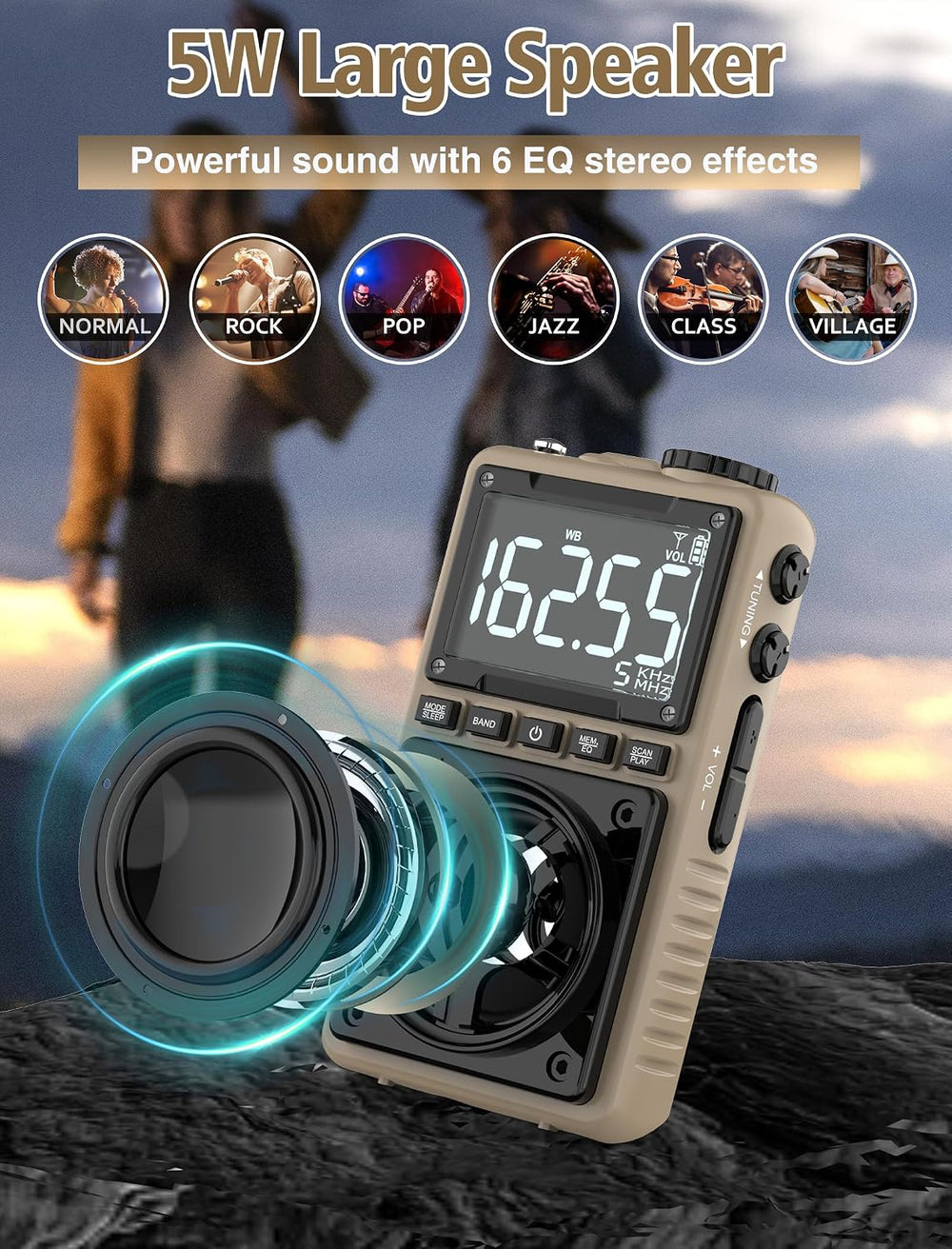 AM FM Shortwave Radio with NOAA Weather Alert,1250mAh Rechargeable Battery