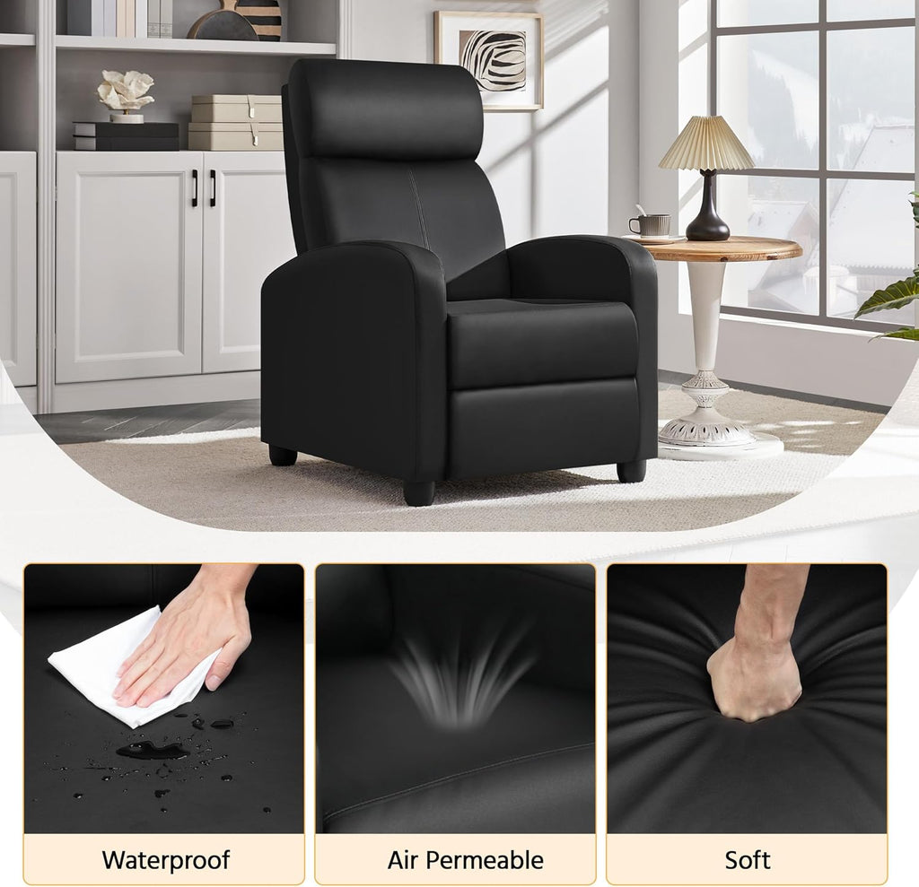 Yaheetech Recliner Chair PU Leather Recliner Sofa Home Theater Seating with Lumbar Support Overstuffed High-Density Foam & Pocket Springs, Push Back Recliners Armchair for Living Room