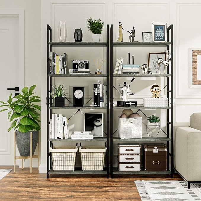 NUMENN 5 Tier Bookshelf, Tall Bookcase Shelf Storage Organizer, Modern Book S...