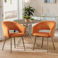 Orange Velvet Dining Chairs Gold Legs, Modern Dining Room Chairs with Arms Set of 2 Upholstered Accent Chair Armchair with Barrel Back for Kitchen Living Room