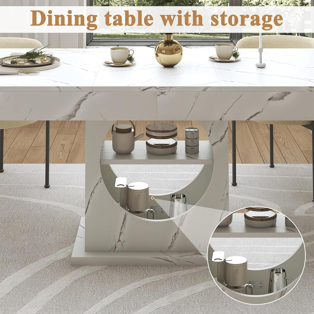 Dining Table for 4-6 People, 55 Inches Dinner Table with Drawers and Open Sto...