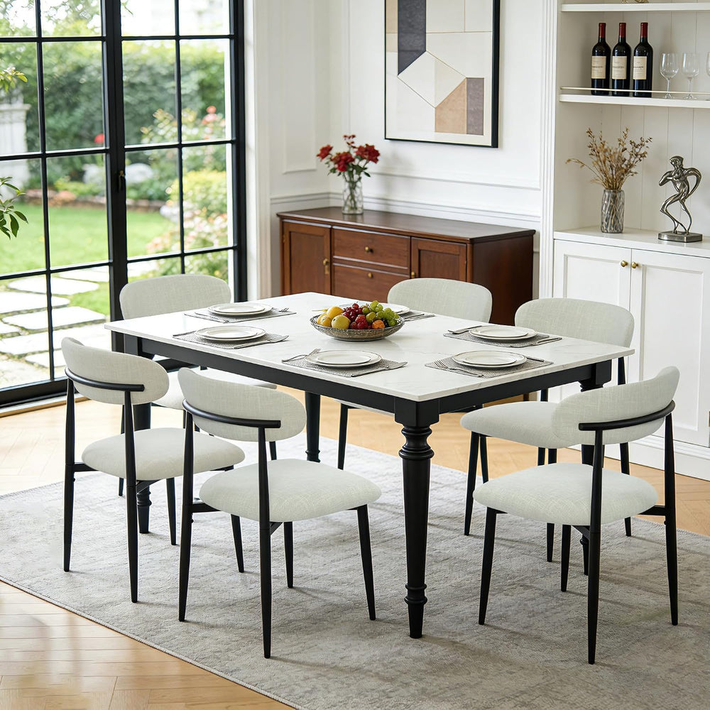 FREKEN Modern Upholstered Dining Chairs Set of 6, Mid-Century Metal Frame Lin...
