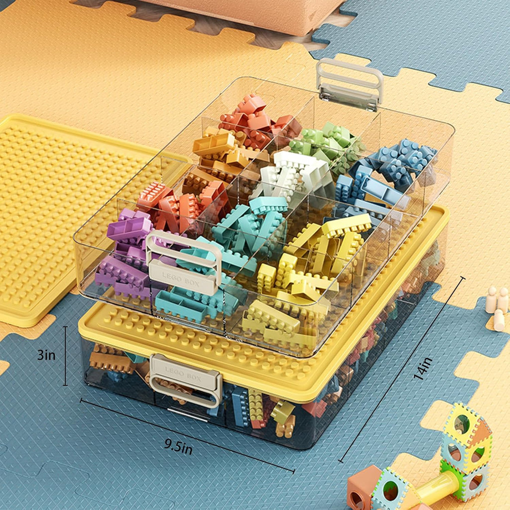Toys Storage Organizer Bins for Lego, Stackable Toys Organizer, Lego Building Block Storage, Toy Storage Box with 24 Palace Grids, Plastic Stackable Organizer Bins (Yellow 3layers)