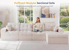 MAXYOYO 132" L Shaped Modular Sectional Sofa with Ottoman, Cloud Boneless Couch with Layered Cushion, Upholstered Sofa in a Box, Flexible Module Combination for Living Room, No Assembly, Beige